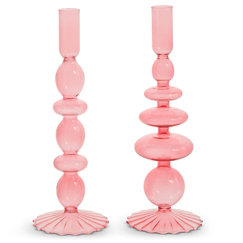 Pink Clear Glass Candlestick (Copy)