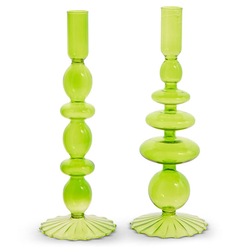 Green Clear Glass Candlestick