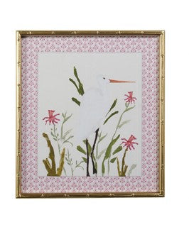Egret Bird in Gold Bamboo Frame