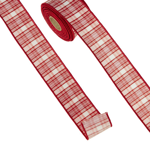 Pink & Red Plaid Wired Ribbon 2.5"