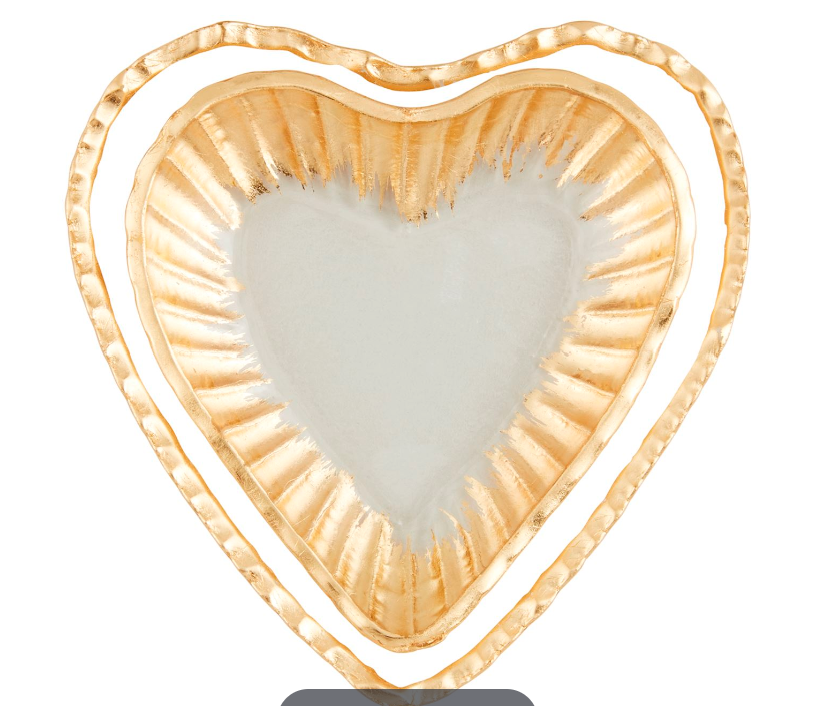 Glass Heart Tidbit Tray Set