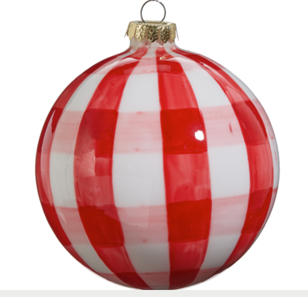 5" Red Gingham Ball Ornament