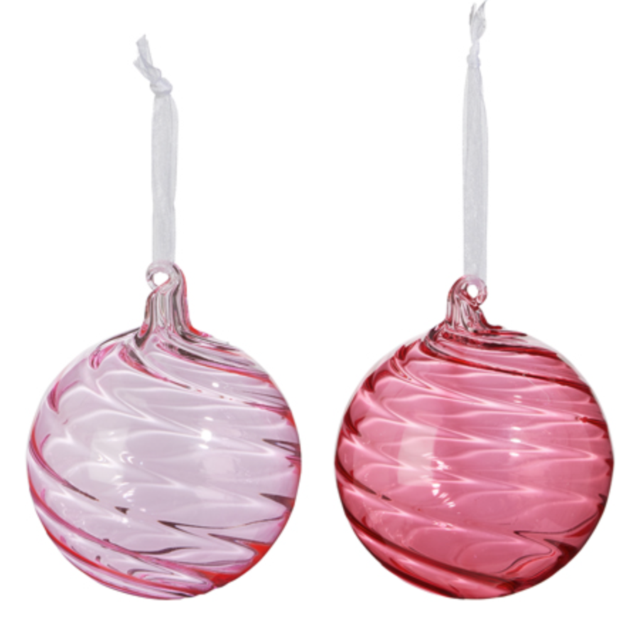 4" PINK BLOWN GLASS BALL ORNAMENTS