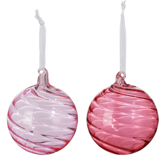 4" PINK BLOWN GLASS BALL ORNAMENTS