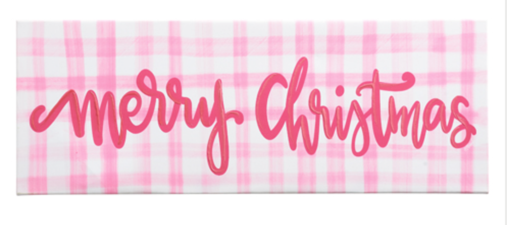 21.5" PINK GINGHAM MERRY CHRISTMAS PRINT