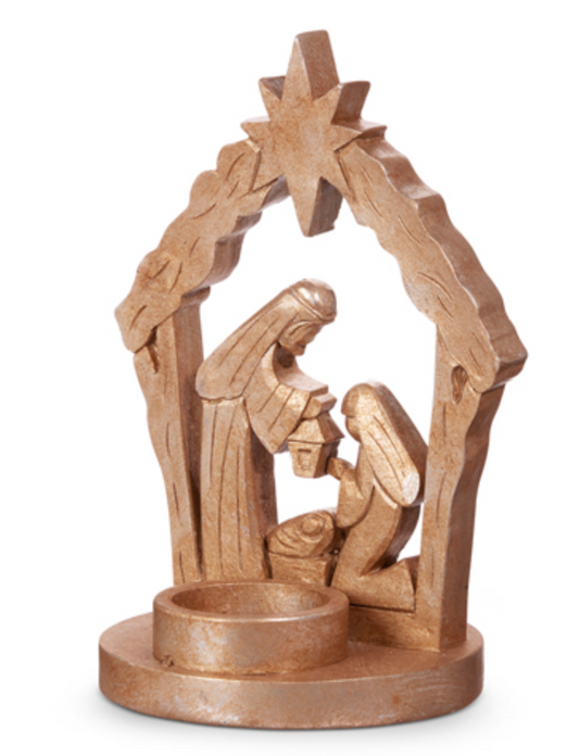 7.25" HOLY FAMILY CANDLE HOLDER