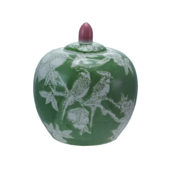 Green Stoneware Ginger Jar