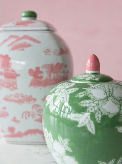 Stoneware Ginger Jar w/ Pink