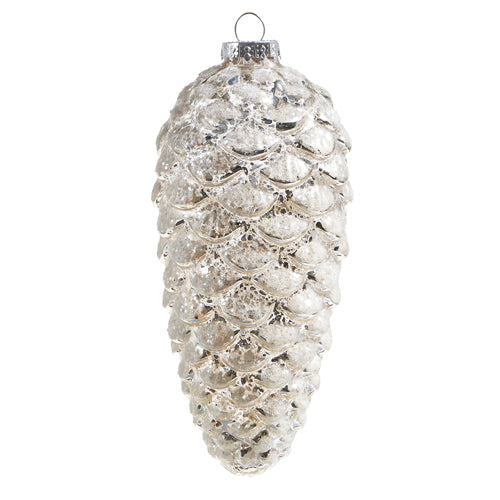 White Glittered Pinecone Ornament