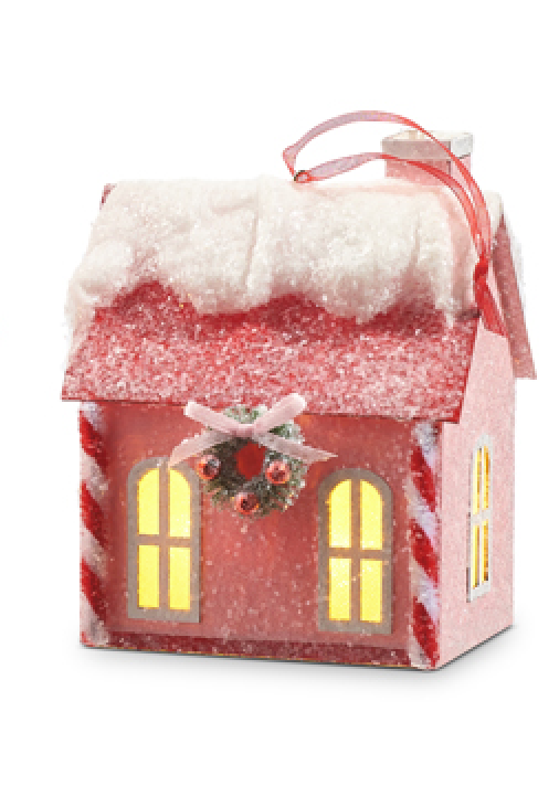 Lighted Pink House Ornament