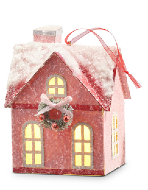 Lighted Pink House Ornament